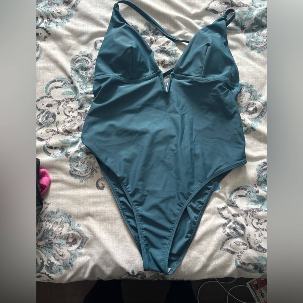 BNWT CUPSHE ONE PIECE SWIMSUIT IN A DUSTY TEAL COLOUR AND LARGE